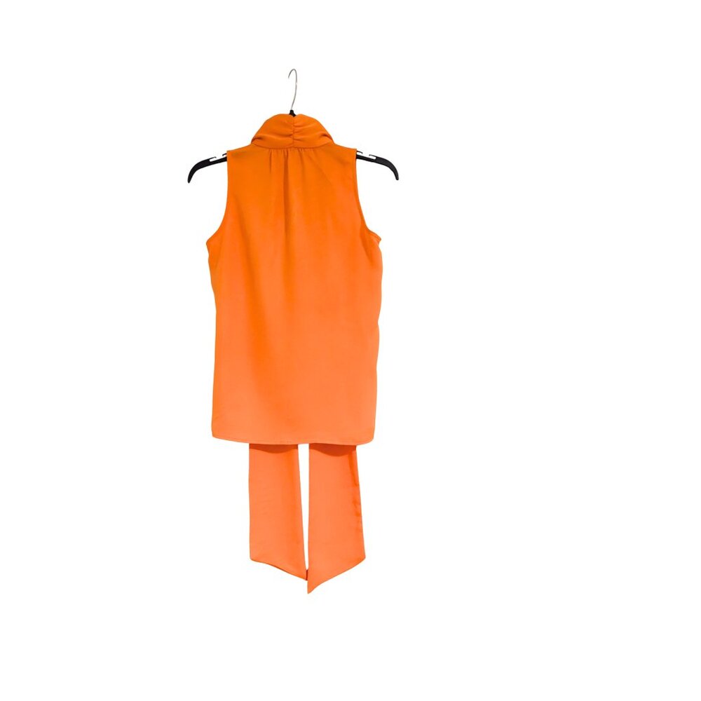 Bar III Sleeveless Tie-Neck Bow Blouse Orange XXS NWOT - Picture 3 of 6